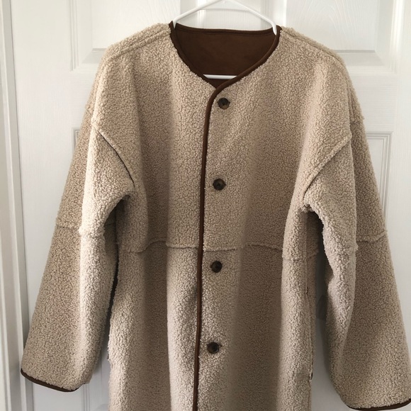 NWT Banana Republic Reversible Sherpa Jacket Cozy Barn Style Size Medium - Picture 5 of 11